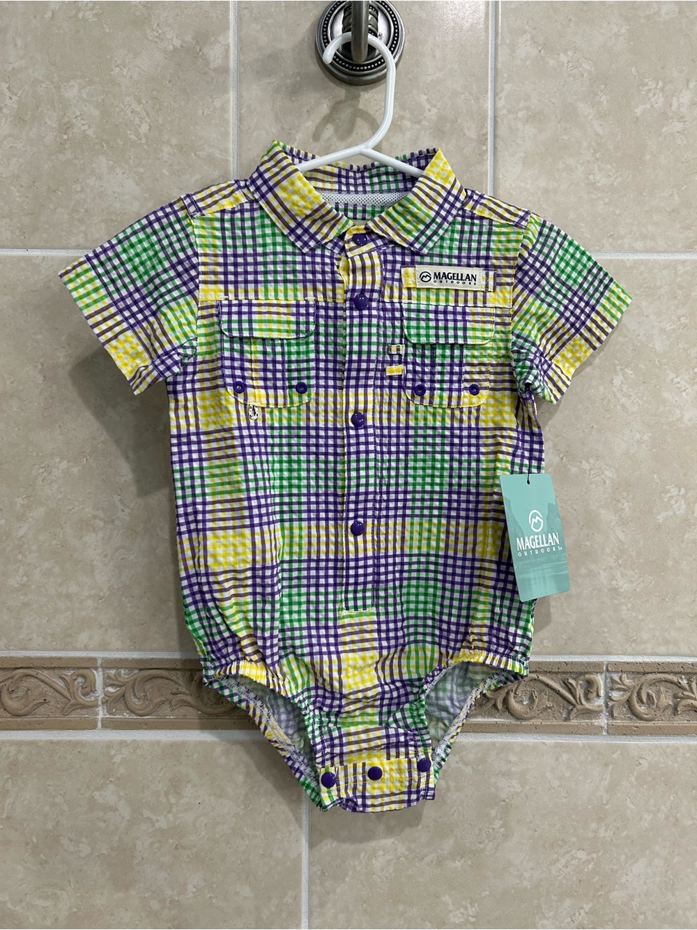 Magellan NWT MardiGras Seersucker Gingham Onesie Fishing